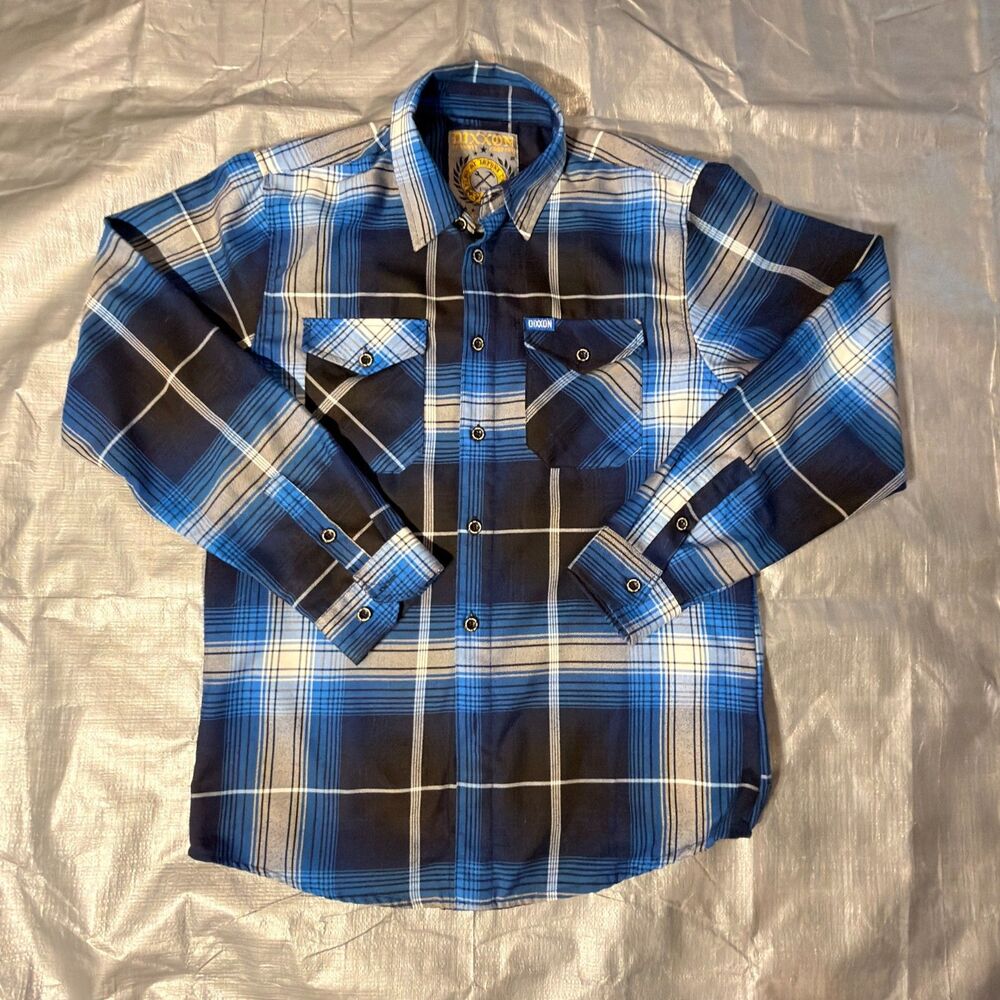 Dixxon Flannel Company The Culloden Plaid Shirt Mens Size Medium Blue Black Whit